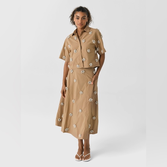 Simkhai Novanna Embellished Midi Skirt in Taupe - Picture 3 of 8